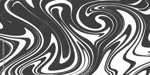 Seamless black and white abstract vector pattern featuring a wave of vintage floral swirls and zebra-inspired line art shapes for a decorative textile backdrop design