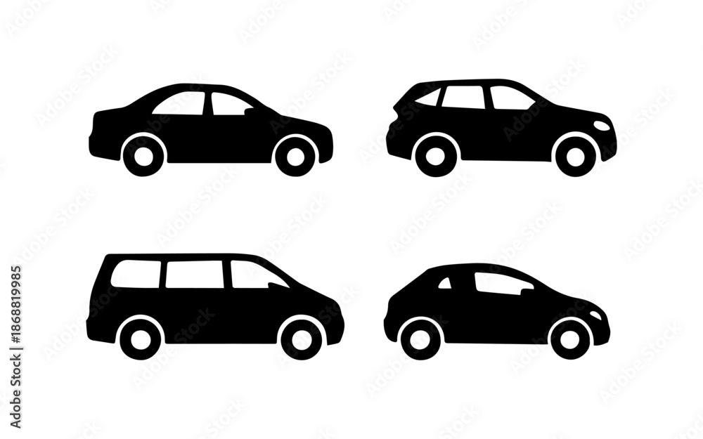 Fototapeta premium Car type silhouettes showing sedan, suv, van, hatchback
