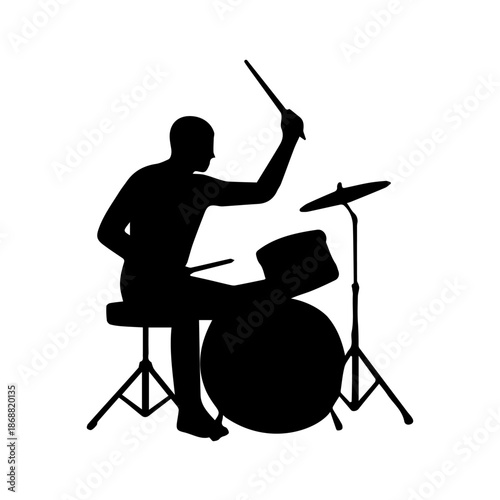 Drummer playing drums silhouette performing music rhythm