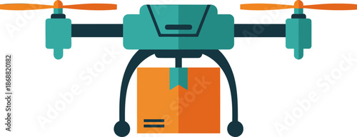 A vibrant delivery drone carries a package, showcasing modern logistics. Clean, flat design ideal for business and technology visuals.