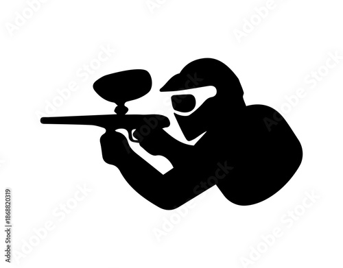 Paintball player silhouette aiming marker in action