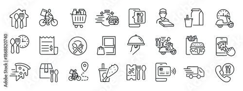 Set of Delivery Icons in Trendy Linear Style Isolated on White Background Food Order Online Shipping Service Courier Vector Symbol for Website Design Mobile App