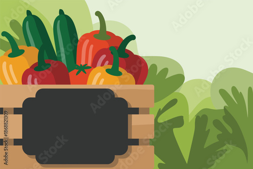 Freshly Harvested Vegetables in a Wooden Crate, organic farming concept