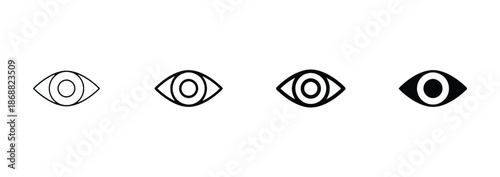 Set of Eye Icons with Different Line Thickness and Filled Style Vision Organ Look View Observe Sight Peek Watch Scan Gaze Look Open Close Pupil Eyelash