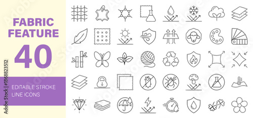 Set of fabric feature thin line icons vector