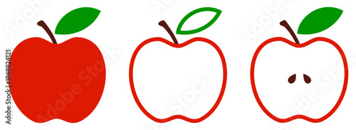 Set of Fresh Ripe Apple Fruit Healthy Food Nutrition Icons