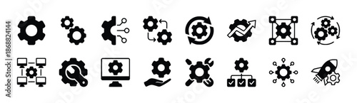 Set of gear icons for engineering machine cogwheel and development concept vector