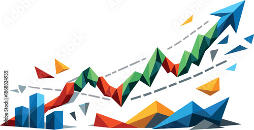 Geometric Financial Chart. Low-poly vector illustration focused on a price movement chart used for analysis and forecasting,