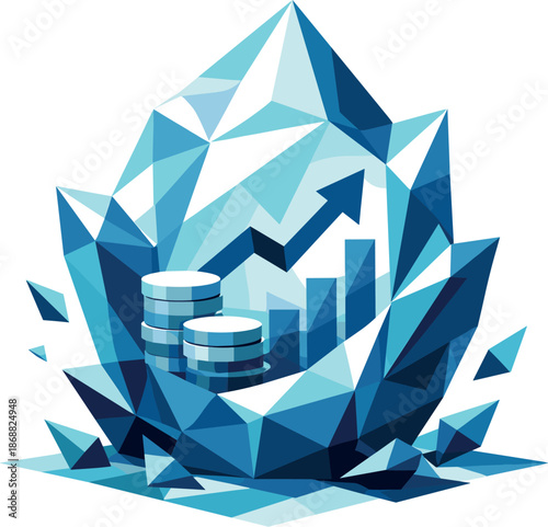 Financial Growth Crystal. Low-poly vector illustration focused on a financial accumulation crystal, polygonal geometric style with
