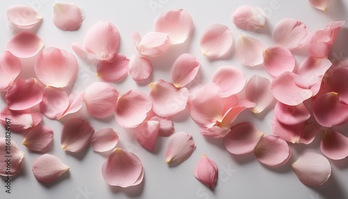 Pastel Pink Petals Scattered Across A White Surface Floral And Feminine