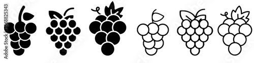 Set of grape silhouette simple design for web decoration and icon black and white isolated on white background