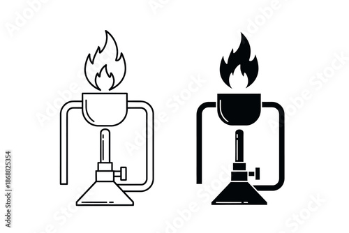 Vector illustration of two bunsen burners in black and white
