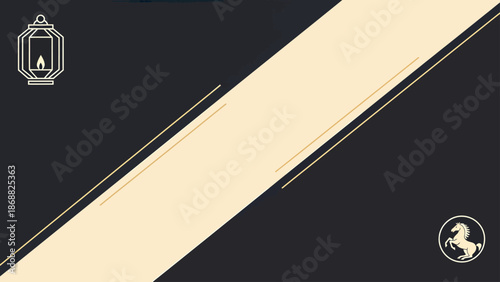 Elegant Dark Background with Lantern and Horse Emblem. Lunar New Year Vector Illustration. EPS Editable