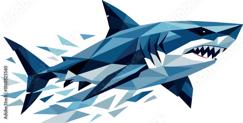 Geometric Shark Vector. Low-poly vector illustration focused on a shark in a clean geometric interpretation, angular polygonal