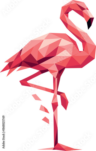 Geometric Flamingo Elegance. Low-poly vector illustration focused on a flamingo standing gracefully, polygonal geometric style