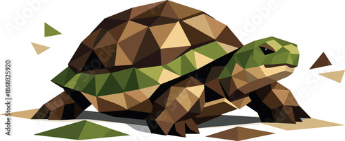 Polygonal Wisdom Turtle. Low-poly vector illustration focused on a turtle symbolizing wisdom and resilience, polygonal geometric