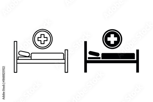 Medical beds with cross symbol on white background