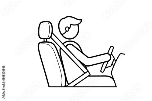 Person wearing seatbelt while sitting in a car driving safely