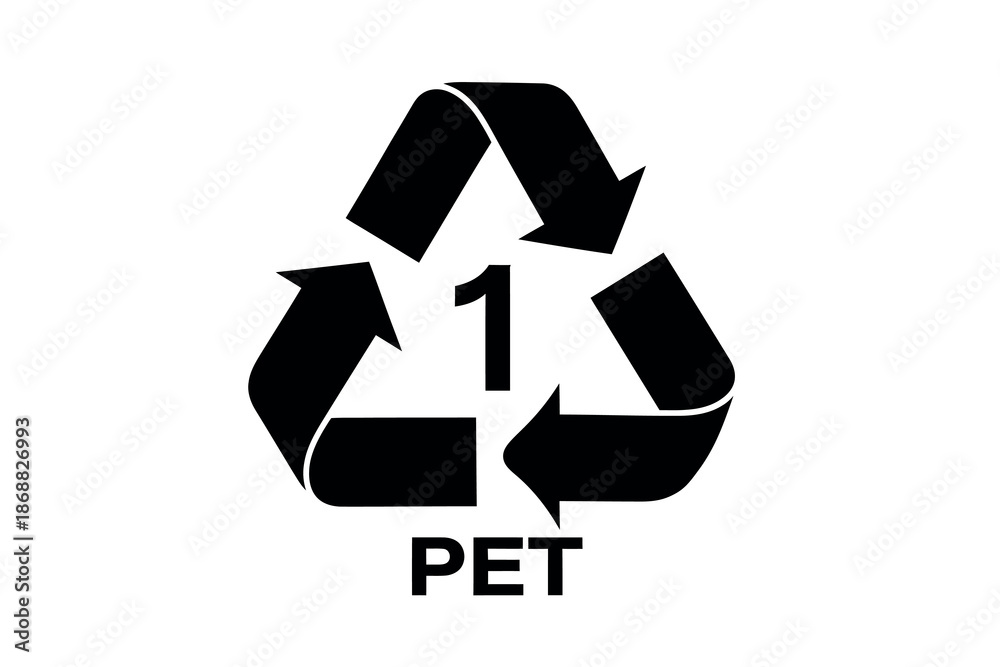 Obraz premium Black pet recycling symbol on white background with number one inside