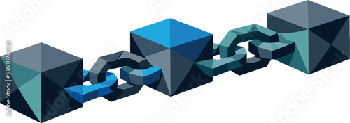 Abstract Blockchain Network. Low-poly vector illustration focused on an abstract blockchain chain, polygonal geometric style with