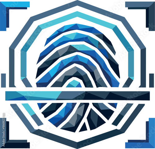 Geometric Fingerprint Icon. Low-poly vector illustration focused on a biometric fingerprint scan icon, polygonal geometric style