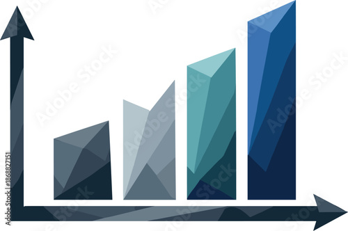 Minimalist Bar Chart Icon. Low-poly vector illustration focused on a minimalist bar chart icon, polygonal geometric style with