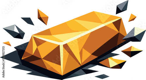 Abstract Gold Bar. Low-poly vector illustration focused on an abstract gold bar value concept, polygonal geometric style with