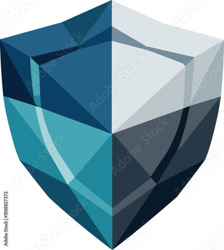 Minimalist Geometric Shield. Low-poly vector illustration focused on a minimalist shield icon representing safety and protection,