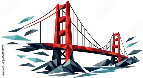 Abstract Golden Gate Bridge. Low-poly vector illustration focused on an abstract Golden Gate Bridge concept, polygonal geometric