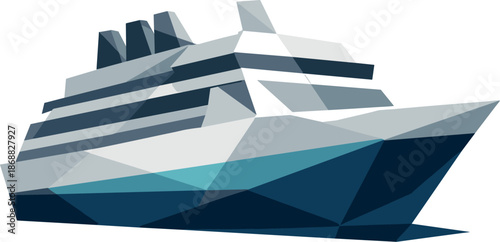Minimalist Cruise Icon. Low-poly vector illustration focused on a minimalist cruise ship icon, polygonal geometric style with