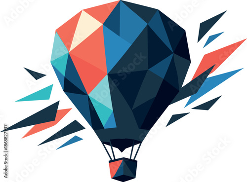 Geometric Hot Air Balloon. Low-poly vector illustration focused on an abstract hot air balloon concept, polygonal geometric style