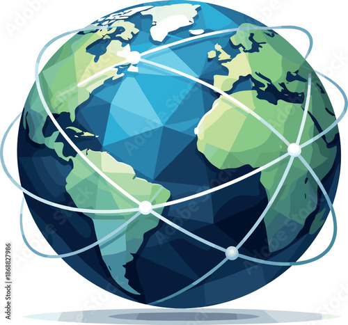 Global Geometric Globe. Low-poly vector illustration focused on an iconic globe symbol representing Earth and global communication
