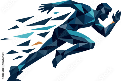 Abstract Running Man. Low-poly vector illustration focused on an abstract running man concept, polygonal geometric style with
