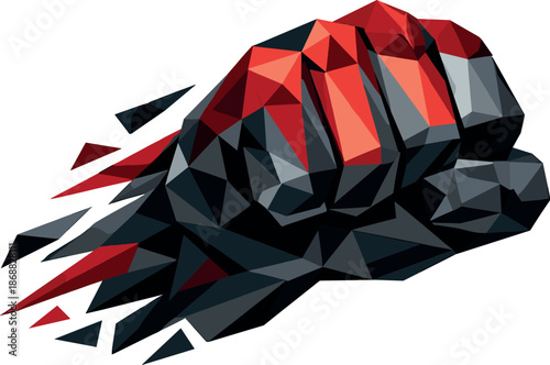 Geometric Fist Power. Low-poly vector illustration of a powerful clenched fist symbolizing strength and determination, polygonal