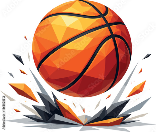 Polygonal Basketball Bounce. Low-poly vector illustration of a basketball representing training, fitness, and active lifestyle,
