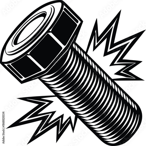 Black and white of a screw with lightning bolts symbol