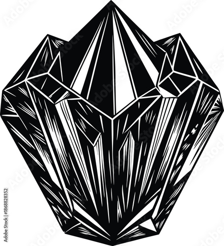 Black and white of a diamond gemstone facets geometric