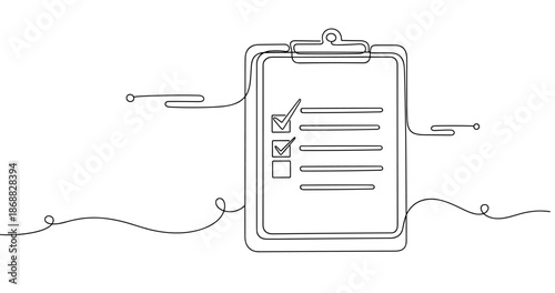 Minimal line art of a clipboard with checklist. No editable strokes