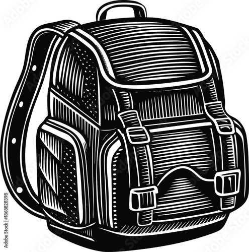 Black and white of a backpack school bag luggage