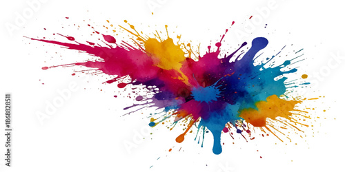 abstract rainbow creative horizontal banner from paint splashes. Bright colorful watercolor splash splatter stain brush strokes on white background. Modern vibrant aquarelle spot. Rainbow trendy