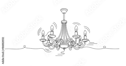 Elegant line drawing of classic chandelier with candles and curved design. No editable strokes