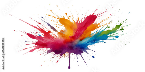 abstract rainbow creative horizontal banner from paint splashes. Bright colorful watercolor splash splatter stain brush strokes on white background. Modern vibrant aquarelle spot. Rainbow trendy