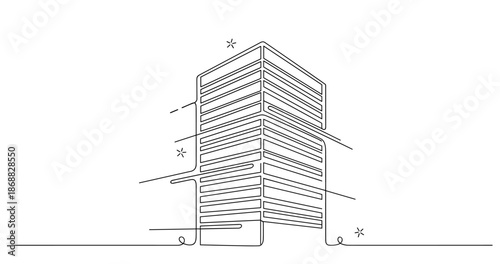 Modern high-rise building sketch with minimalist line art. No editable strokes