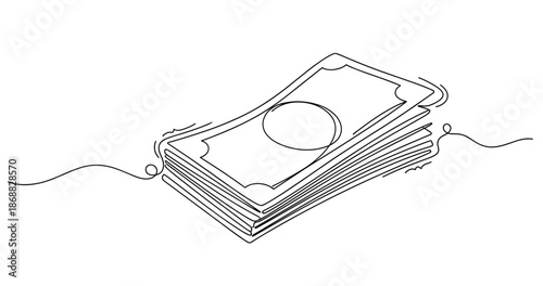 Minimalist line drawing of a stack of dollar bills. No editable strokes
