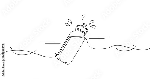 Line art of water bottle with splash effect. No editable strokes