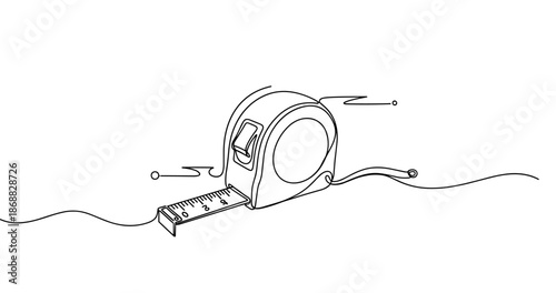 Line art illustration of retractable measuring tape with extended ruler. No editable strokes