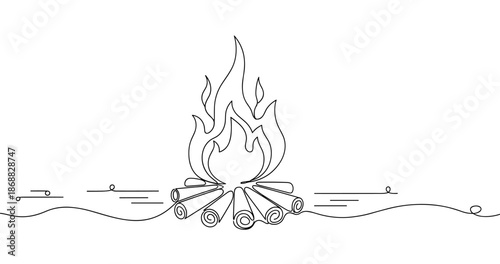 Minimalist line art of campfire burning logs. No editable strokes