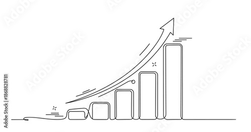 Continuous growth illustration: rising bar chart with upward arrow. No editable strokes