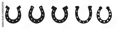 Set of Horseshoe Illustrations Lucky Charm Symbols Talismans for Good Luck and Fortune Isolated on White Background Traditional Equestrian and Rustic Elements