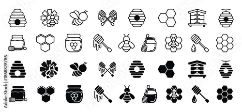 Set of honey icons collection for beekeeping and natural product
